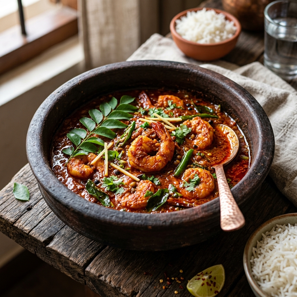 Andhra Dried Prawn Curry (Royyala Thokku)